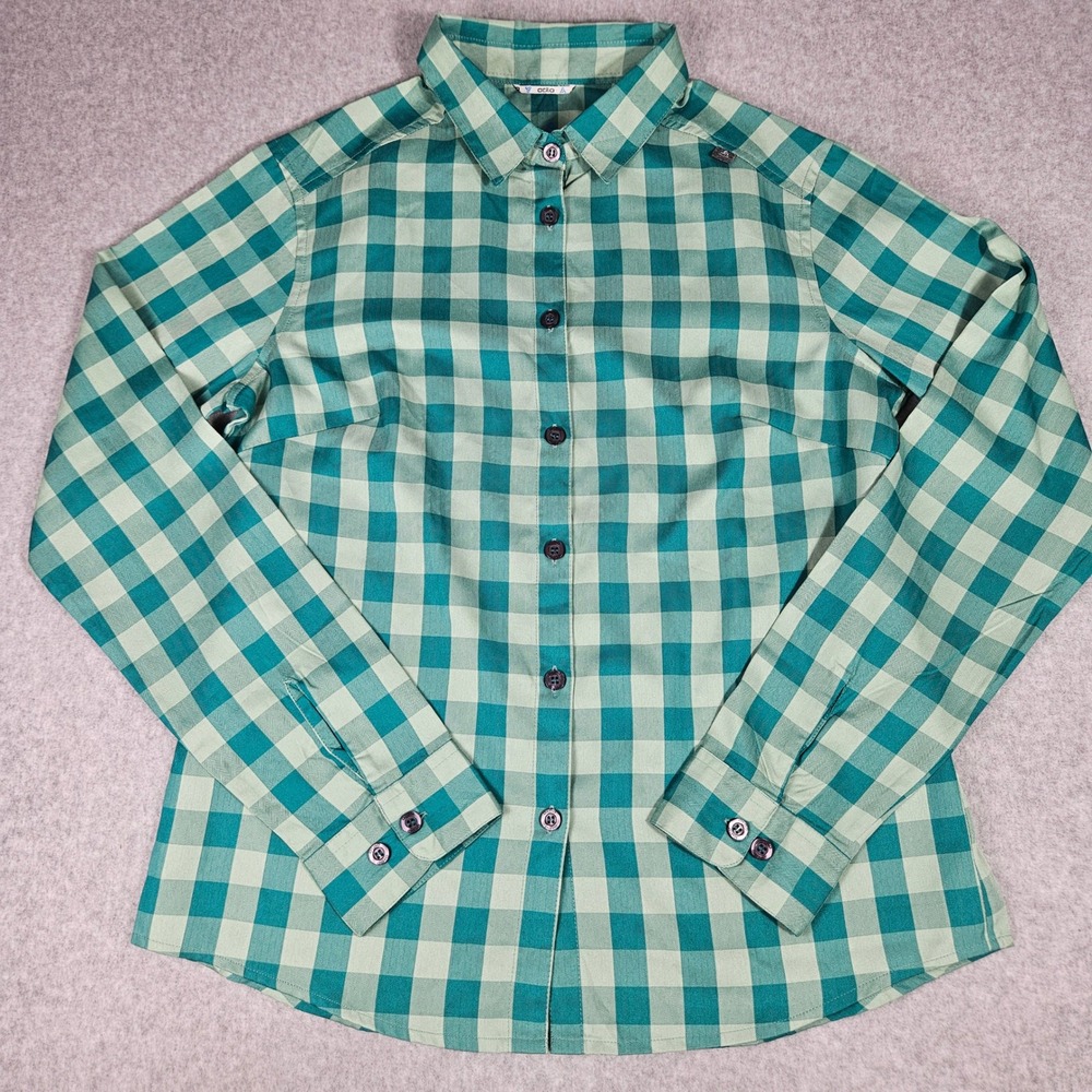 Odlo Womens Green Teal Buffalo Check Plaid Long Sleeve Hiking Shirt Size M